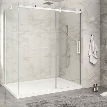 Porte de douche 72 po x Piazza 2.0 42 po en coin blanc mat fermeture sur mur mur à droite