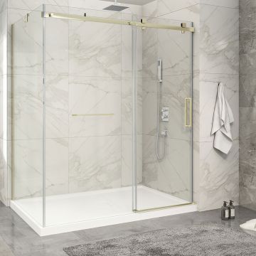 Porte de douche 72 po x Piazza 2.0 42 po en coin or brossé fermeture sur mur mur à droite en or brossé