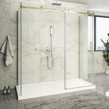 Porte de douche 72 po x Piazza 2.0 42 po or brossé sur mur en or brossé