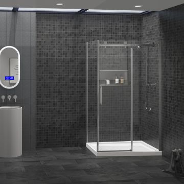Porte de douche Piazza 54 po x 36 po en coin rectangulaire en angle, mur à droite, Chrome