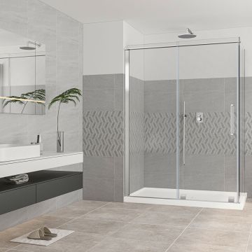 Porte de douche 60 po x Quadro 32 po en coin chrome fermeture sur retour mur à droite porte à gauche