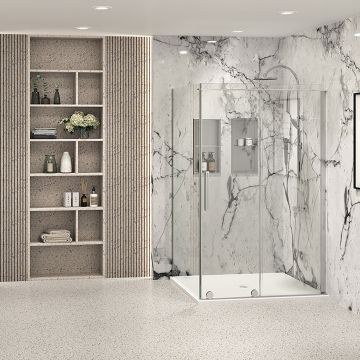 Porte de douche 48 po x Slim 42 po en coin chrome fermeture sur retour mur à droite porte à gauche