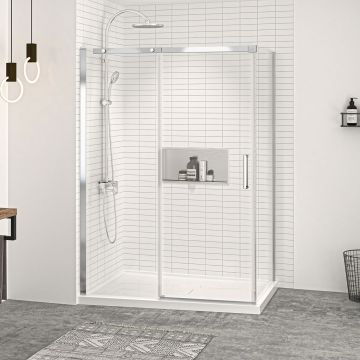 Porte de douche Vague 54 po x 36 po en coin en angle Chrome