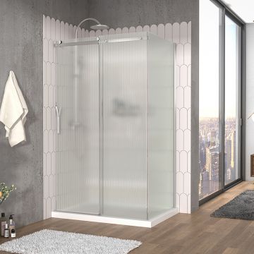 Porte de douche 48 po x Vaia 32 po en coin chrome fermeture sur mur mur à gauche porte à gauche en chrome et verre flûte