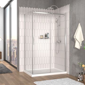 Porte de douche 48 po x Vaia 36 po en coin chrome fermeture sur retour mur à droite porte à gauche