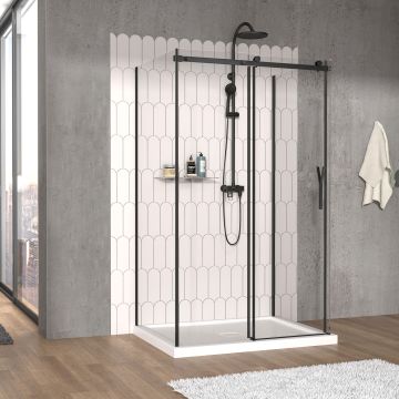 Porte de douche 48 po x Vaia 36 po noir mat sur mur
