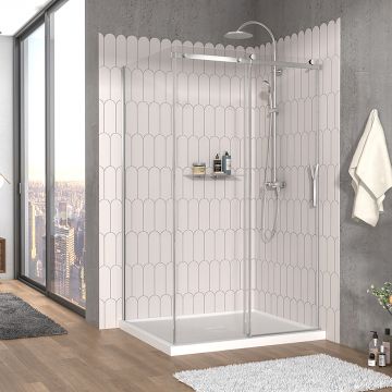 Porte de douche 48 po x Vaia 42 po en coin chrome fermeture sur mur mur à droite porte à droite