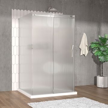 Porte de douche 48 po x Vaia 42 po chrome sur mur porte à droite en chrome et verre flûte