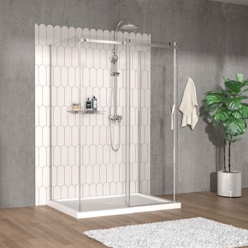 Porte de douche 54 po x Vaia 32 po chrome sur mur