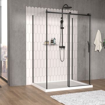 Porte de douche 54 po x Vaia 42 po noir mat sur mur