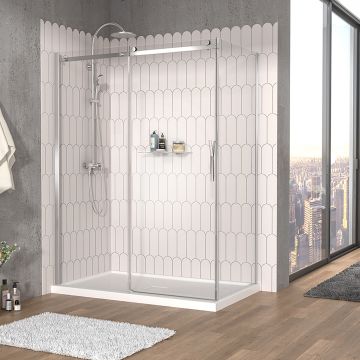 Porte de douche 60 po x Vaia 36 po en coin chrome fermeture sur retour mur à gauche porte à droite