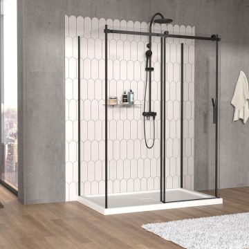 Porte de douche 60 po x Vaia 32 po noir mat sur mur