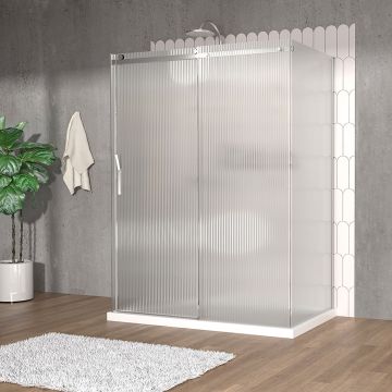 Porte de douche 60 po x Vaia 32 po chrome sur mur porte à gauche en chrome et verre flûte