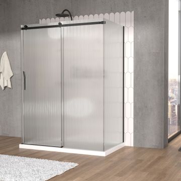 Porte de douche 60 po x Vaia 36 po noir mat sur mur porte à gauche en noir mat et verre flûte