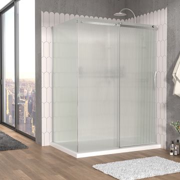 Porte de douche 60 po x Vaia 42 po en coin chrome fermeture sur mur mur à droite porte à droite en chrome et verre flûte
