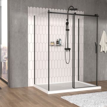 Porte de douche 60 po x Vaia 42 po noir mat sur mur