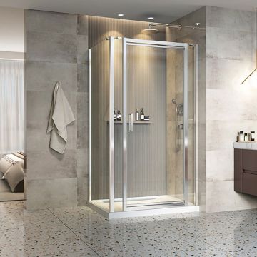 Porte de douche 48 po x Xenia 32 po en coin rectangulaire porte centrée mur à droite en Chrome