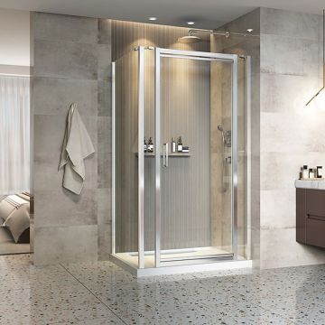 Porte de douche 48 po x Xenia 36 po en coin rectangulaire porte centrée mur à droite en Chrome