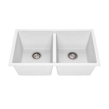 Évier de cuisine Bacia 31 po Cuve double 50/50 Granistone Blanc sable