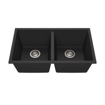 Évier de cuisine Bacia 31 po Cuve double 50/50 Granistone Noir onyx