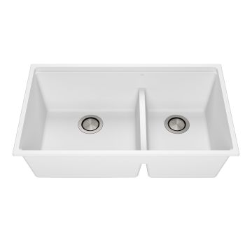 Évier de cuisine Bacia 33 po sous-plan Cuve double 70/30 Granistone Blanc sable