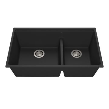 Évier de cuisine Bacia 33 po sous-plan Cuve double 70/30 Granistone Noir onyx
