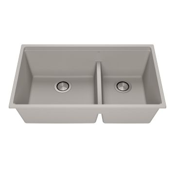 Évier de cuisine Bacia 33 po sous-plan Cuve double 70/30 Granistone Gris galet