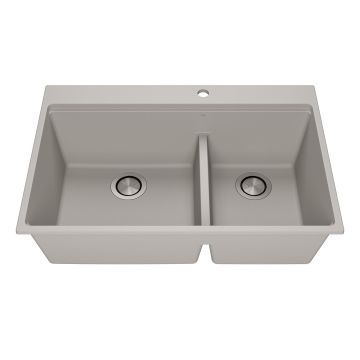 Évier de cuisine Bacia 33 po encastré Cuve double 70/30 Granistone Gris galet