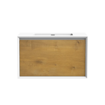 Meuble-lavabo Dakar 36" Blanc mat et Chêne naturel