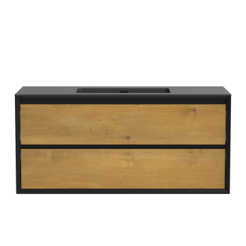 Meuble-lavabo Nairobi 48" Noir mat et Chêne naturel