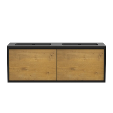 Meuble-lavabo Dakar 60" Noir mat et Chêne naturel