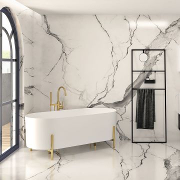 Baignoire autoportante Otton 65 3/8 po à pattes or brossé en blanc lustré