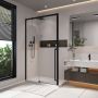 Porte de douche coulissante Kaveri 48 x 36 x 79 3/4 po, 8 mm pour installation en coin avec verre clair et fini noir mat