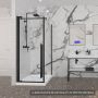 Porte de douche 32 po x Amaly 36 po en coin noir mat carré mur à gauche