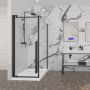 Porte de douche 32 po x Amaly 42 po en coin noir mat carré mur à gauche