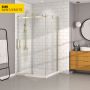 Porte de douche 48 po x Bellini 36 po en coin or brossé fermeture sur mur mur à gauche porte à gauche en or brossé