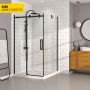 Porte de douche 48 po x Bellini 42 po en coin noir mat fermeture sur retour mur à gauche porte à droite