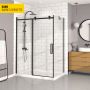 Porte de douche 60 po x Bellini 32 po en coin noir mat fermeture sur retour mur à gauche porte à droite