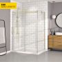 Porte de douche 60 po x Bellini 32 po en coin or brossé fermeture sur mur mur à gauche porte à gauche en or brossé