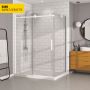 Porte de douche 60 po x Bellini 42 po en coin blanc mat fermeture sur retour mur à gauche porte à droite