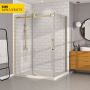 Porte de douche 60 po x Bellini 42 po en coin or brossé fermeture sur retour mur à gauche porte à droite en or brossé