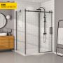Porte de douche 60 po x Bellini 42 po en coin noir mat fermeture sur mur mur à droite