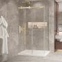 Porte de douche 48 po x Bellini 2.0 32 po en coin or brossé fermeture sur mur mur à gauche porte à gauche en or brossé