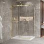 Porte de douche 48 po x Bellini 2.0 36 po en coin or brossé fermeture sur retour mur à gauche porte à droite en or brossé
