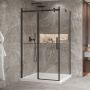 Porte de douche 48 po x Bellini 2.0 42 po en coin noir mat fermeture sur retour mur à gauche porte à droite