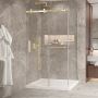 Porte de douche 48 po x Bellini 2.0 42 po en coin or brossé fermeture sur mur mur à gauche porte à gauche en or brossé