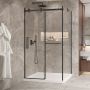 Porte de douche 48 po x Bellini 2.0 42 po en coin noir mat fermeture sur mur mur à gauche porte à gauche