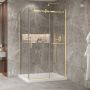 Porte de douche 48 po x Bellini 2.0 36 po en coin or brossé fermeture sur retour mur à droite porte à gauche en or brossé