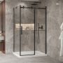 Porte de douche 48 po x Bellini 2.0 36 po en coin noir mat fermeture sur retour mur à droite porte à gauche