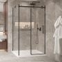 Porte de douche 48 po x Bellini 2.0 42 po en coin noir mat fermeture sur mur mur à droite